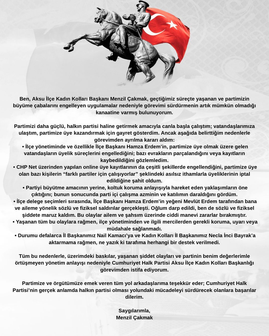 Chp Aksu Kadın Kolları Başkanı Görevinden Istifa Ett