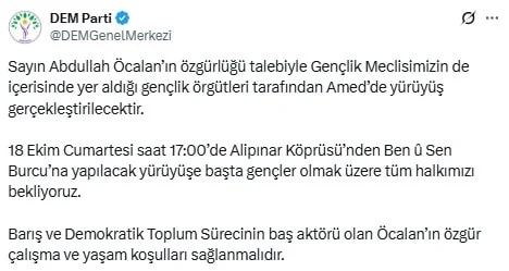 Dem Parti’den Abdullah Öcalan Için Yürüyüş Çağrısı!-1