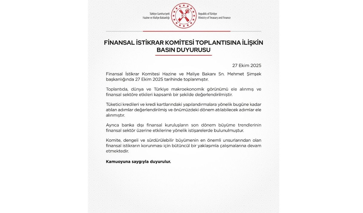Finansal İstikrar Komitesi, Bakan Şimşek