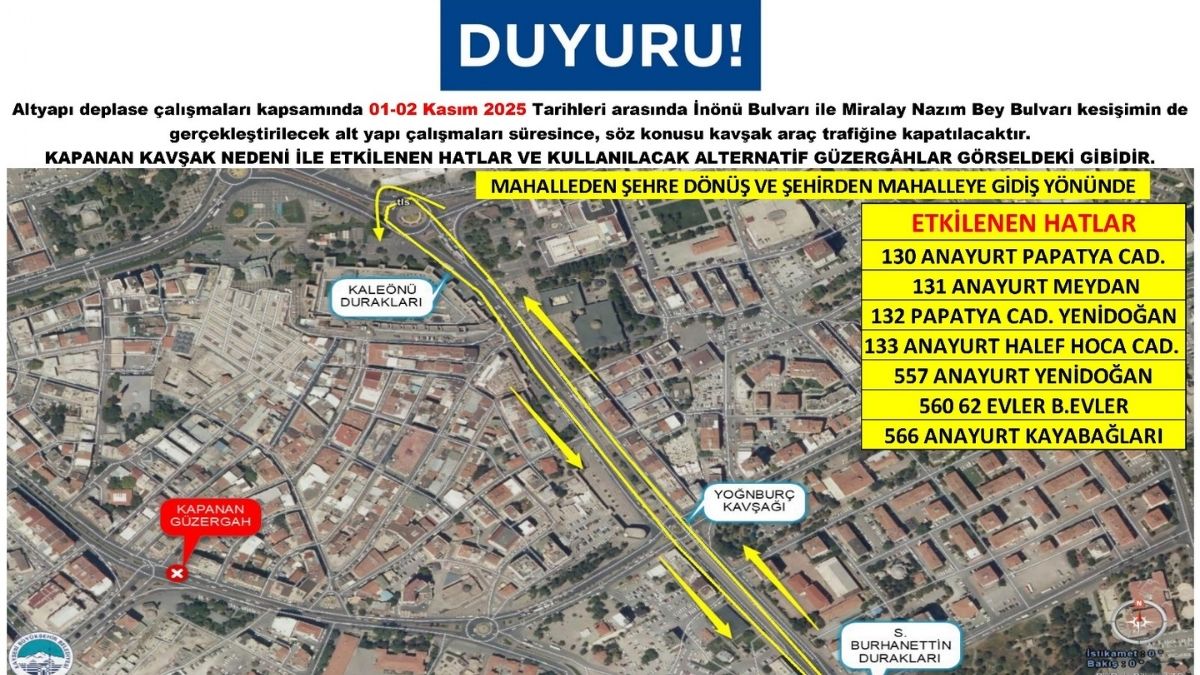 Kayseri Yol Yapım Otobüs Güzergahları (1)