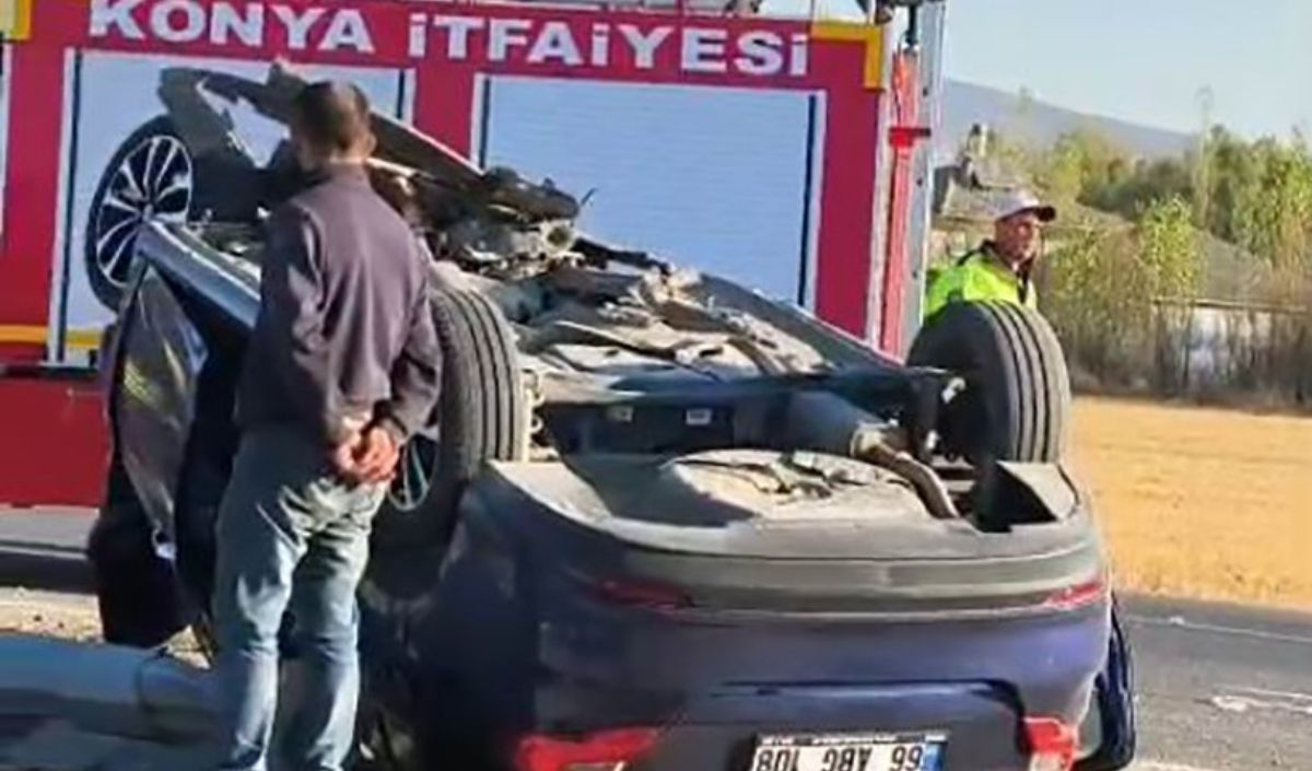 Konya’da Otomobil Takla Attı! 3 Kişi Yaralandı (1)
