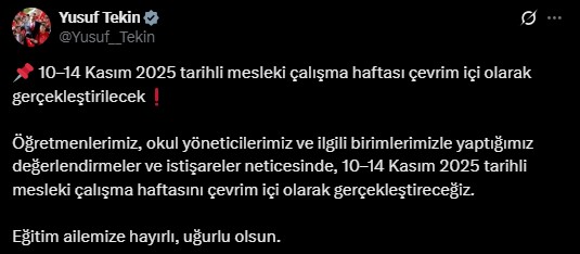 Meb'den Ara Tatil Kararı Yusuf Tekin Duyurd