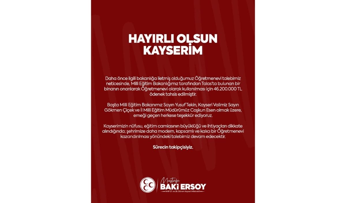 Öğretmenevi Müjdesi Baki Ersoy