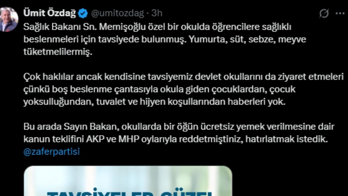 Özdağ Sağlik Bakani Memi̇şoğlu Okul Ücretsi̇z Yemek (2)