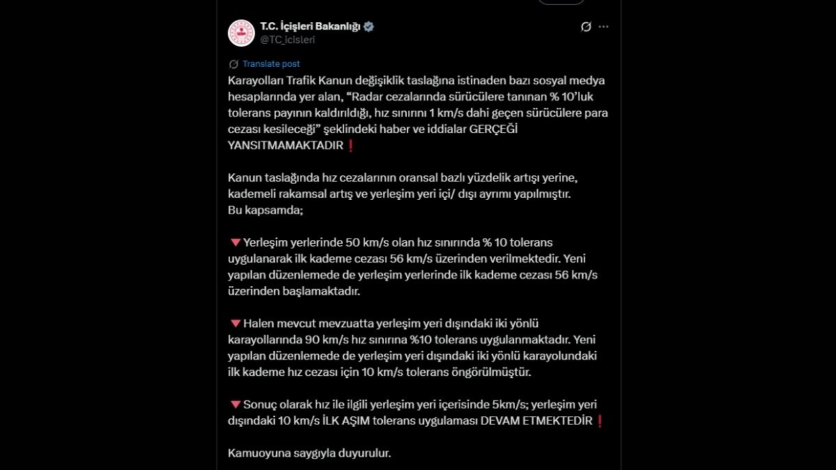Radar Içişleri Bakanlığı %10 Tolerans Kalkmıyor (2)