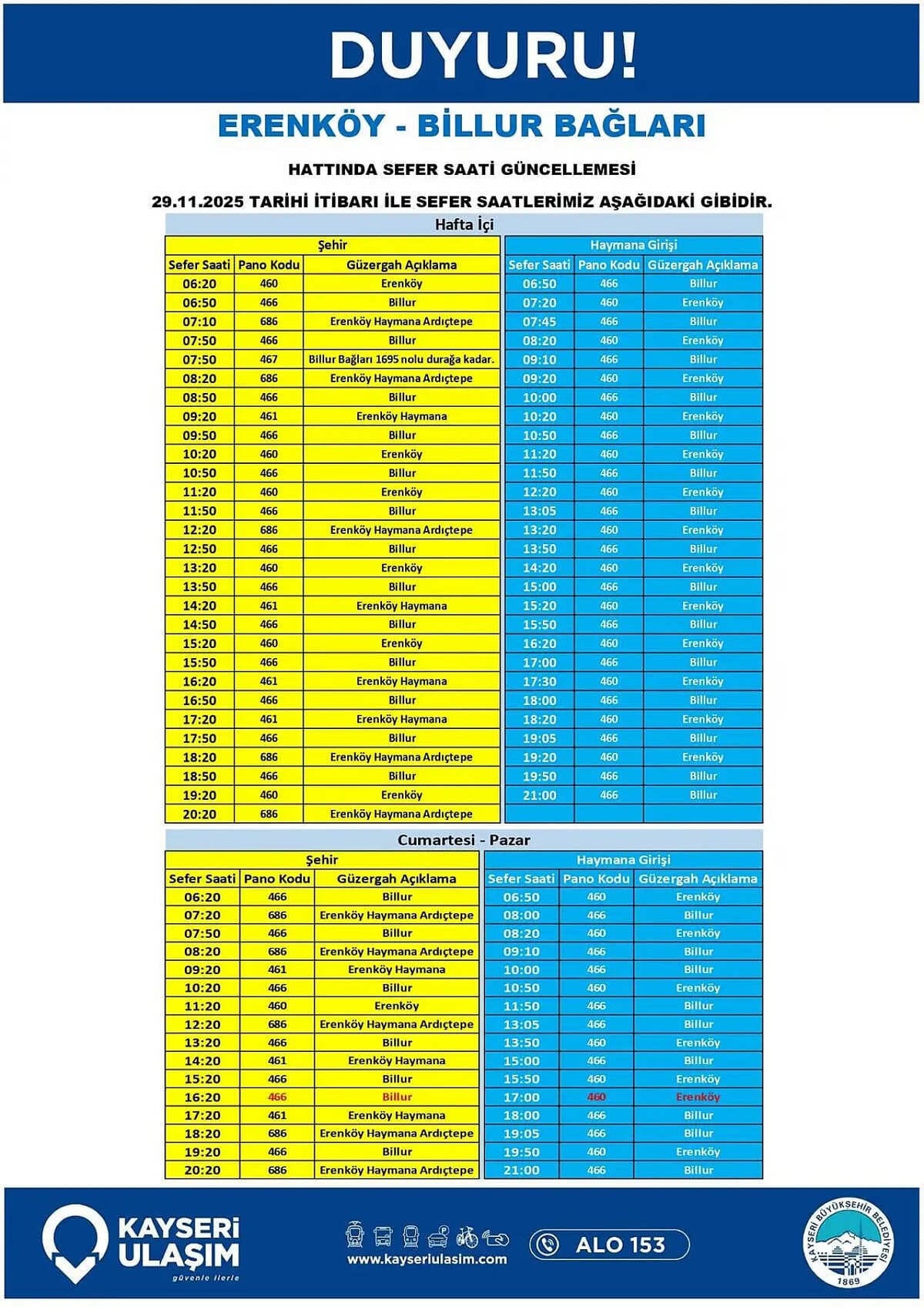 sefer saatleri değişikliği