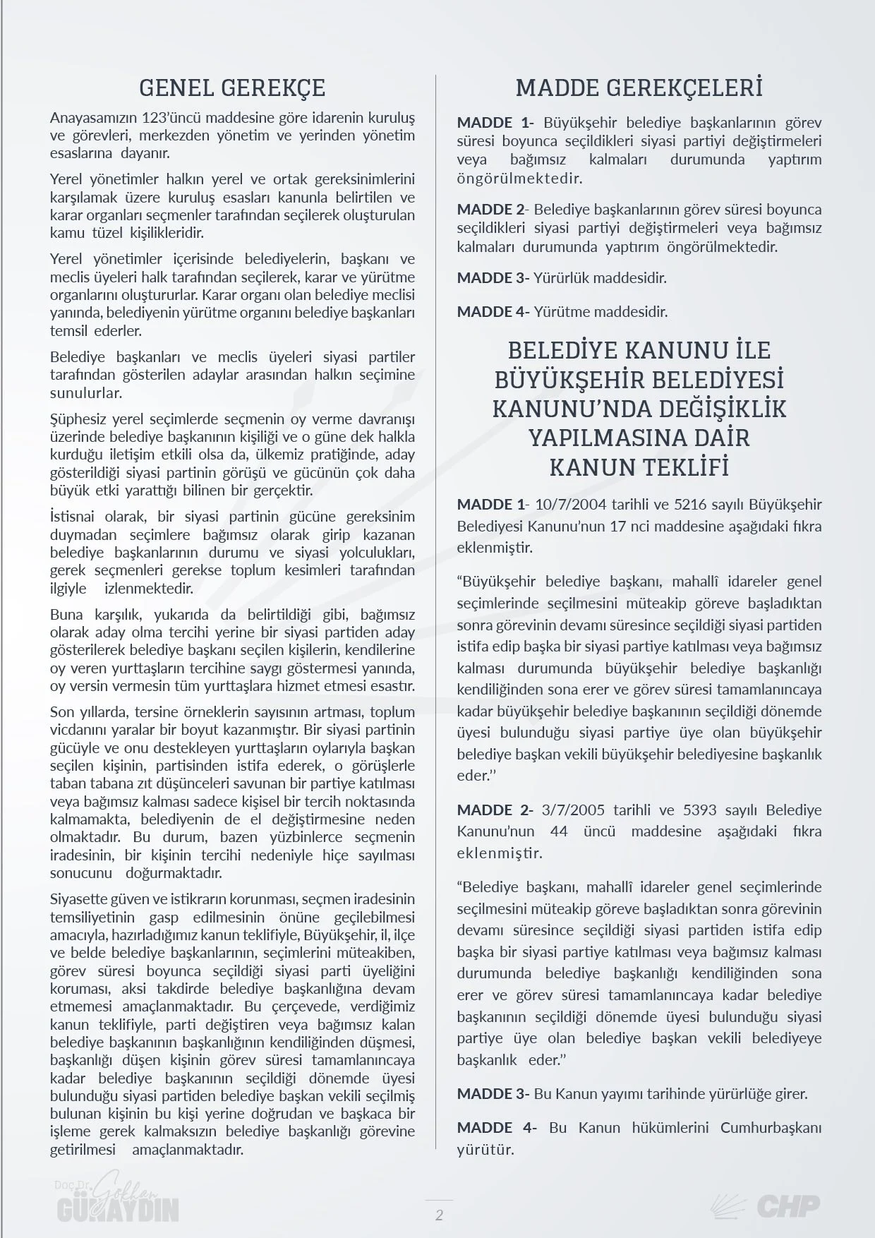 Chp’den Belediye Başkanlarının Transferine Karşı Kanun Teklif