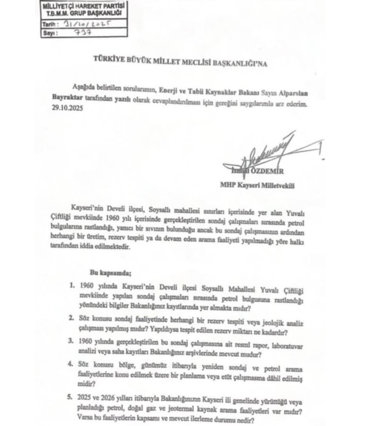 develi soru genelgesi