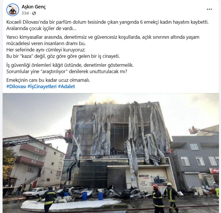 Kayseri Vekili Genç Dilovası’ndaki Facia Bir Kaza Değil, Iş Cinayeti (2)