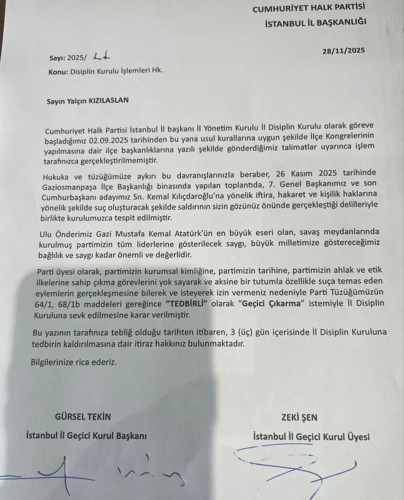 Kayyum Gürsel Tekin’den Ilk Hamle Kızılaslan Disipline Sevk Edildi-1