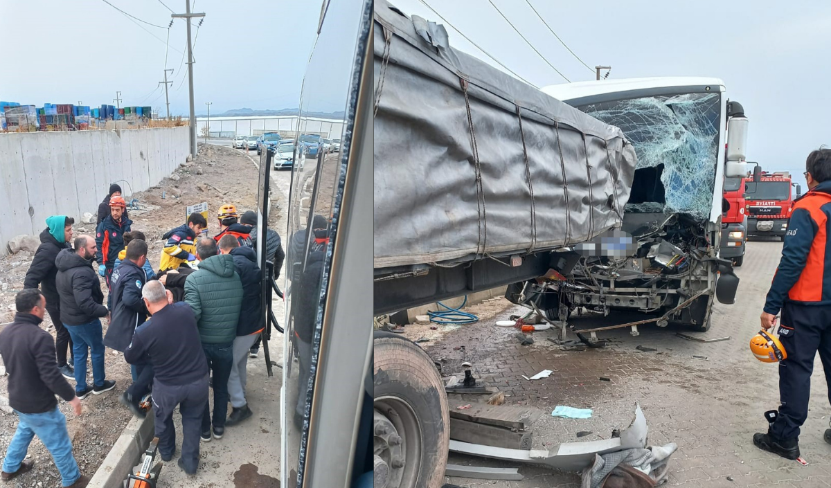 Kayseri İncesu’da Işçi Servisi Tıra Çarptı Çok Sayıda Yaralı Var (1)
