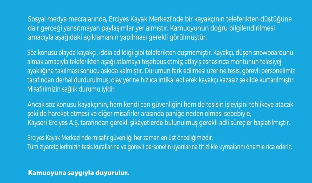Erciyes Teleferik Dustu Iddiasi Yalanlama (1)