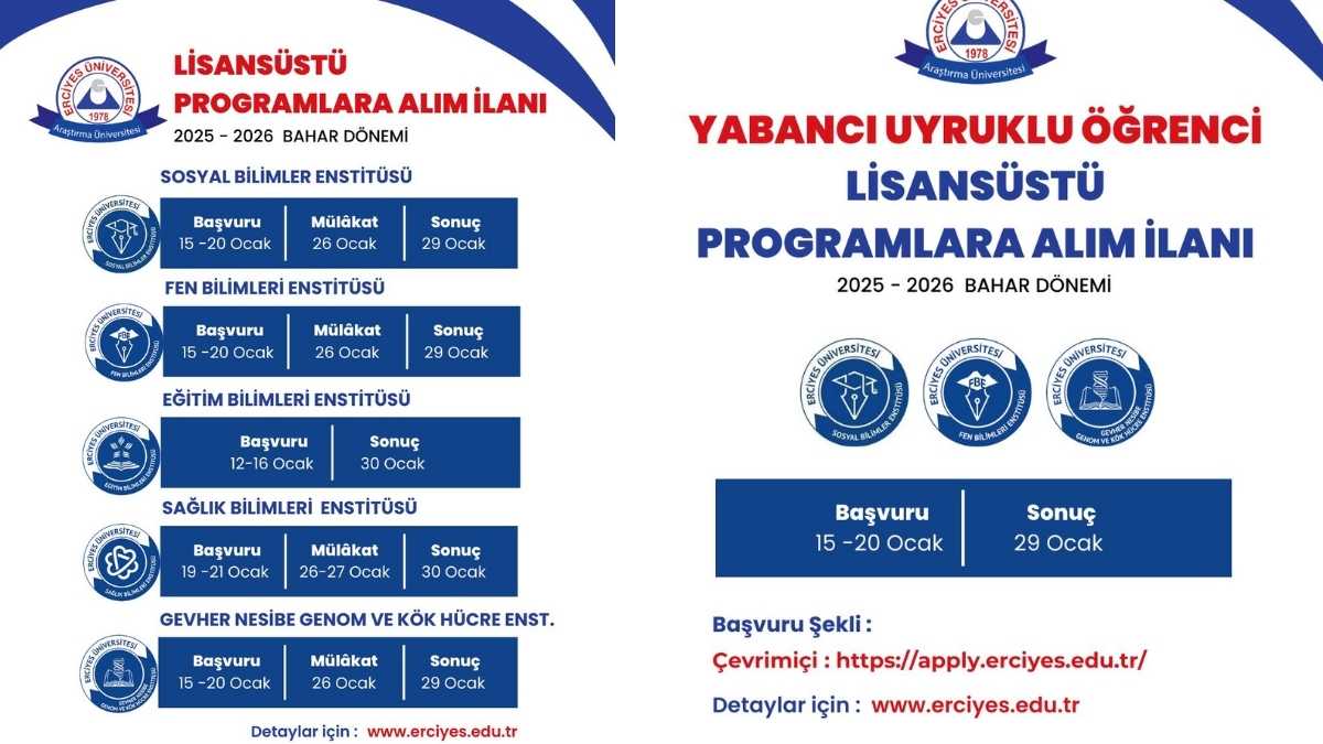 Erciyes Üniversitesi 'Bahar Dönemi' Öğrenci Alımlarını Duyurdu