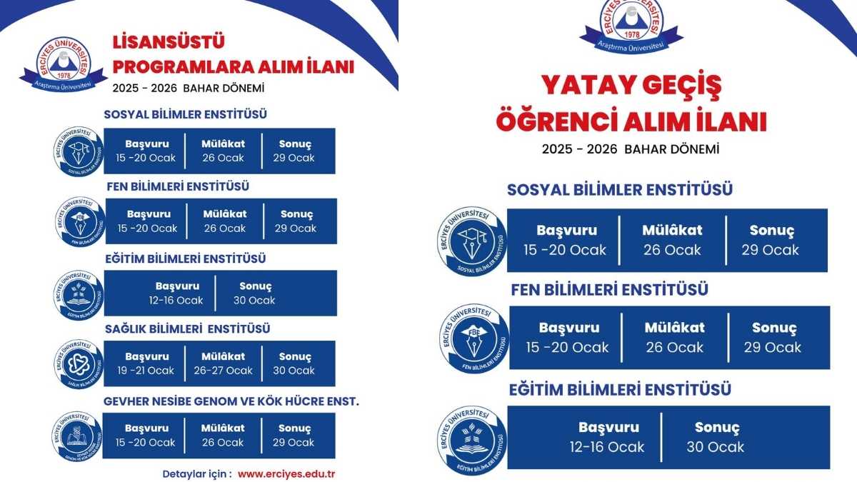 Erciyes Üniversitesi 'Bahar Dönemi' Öğrenci Alımlarını Duyurdu2