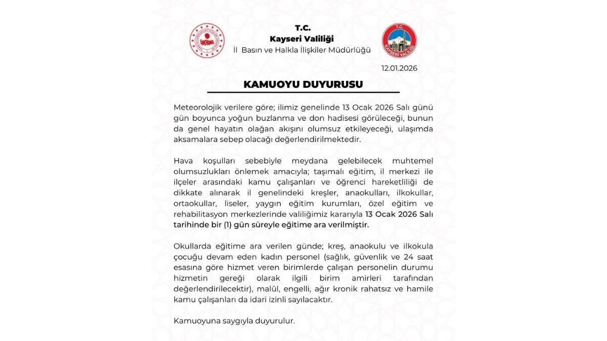 Kayseri'de Eğitime Bir Günlük Ara Vali Gökmen Çiçek Duyurdu!2