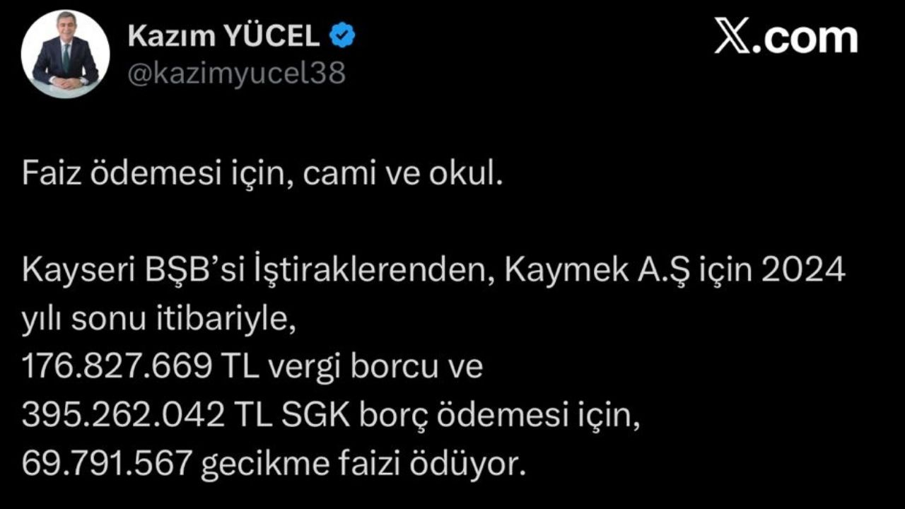 Kazım Yücel’den Kayseri Büyük Şehir Belediyesi'ne Ağır Iddia Milyonlar Faize Gitti Şehrin Mülkleri Satıldı!2