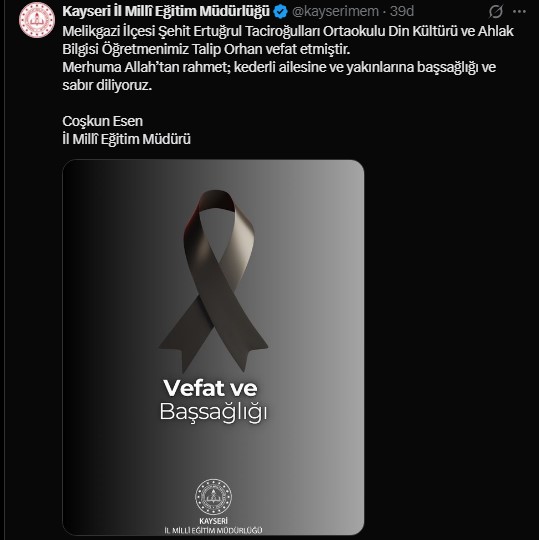 Melikgazi’de Din Kültürü Öğretmeni Talip Orhan Hayatını Kaybetti (2)