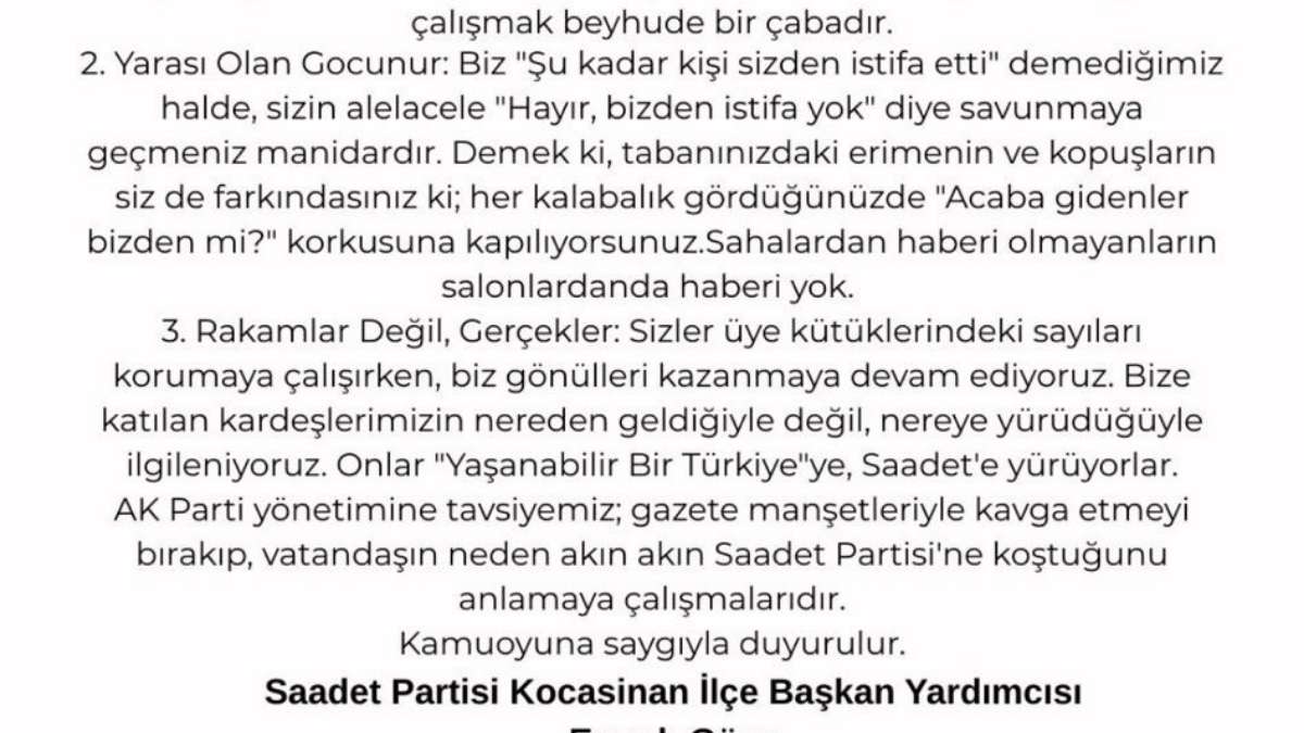 Saadet Partisi’nden Ak Parti’ye Sert Yanıt 'Gazete Manşetleriyle Polemik Yapmayın'