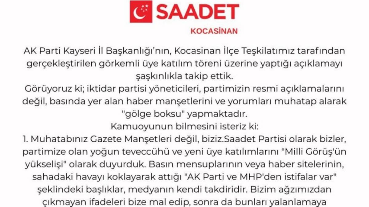 Saadet Partisi’nden Ak Parti’ye Sert Yanıt 'Gazete Manşetleriyle Polemik Yapmayın'2