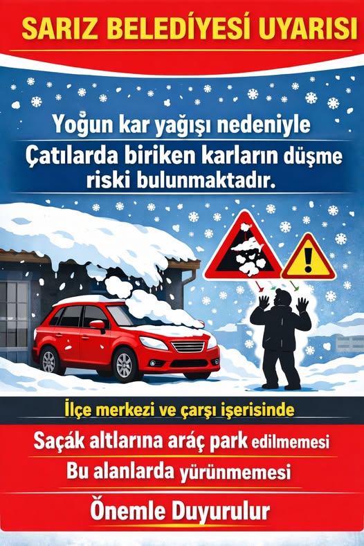 Sarız’da Kar Uyarısı! Çatı Altlarında Yürümeyin, Araç Park Etmeyin (4)