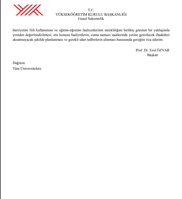 Yök’ten Üniversitelere Uyarı! Cuma Namazı Saatine Ders Ve Sınav Koymayın (2)