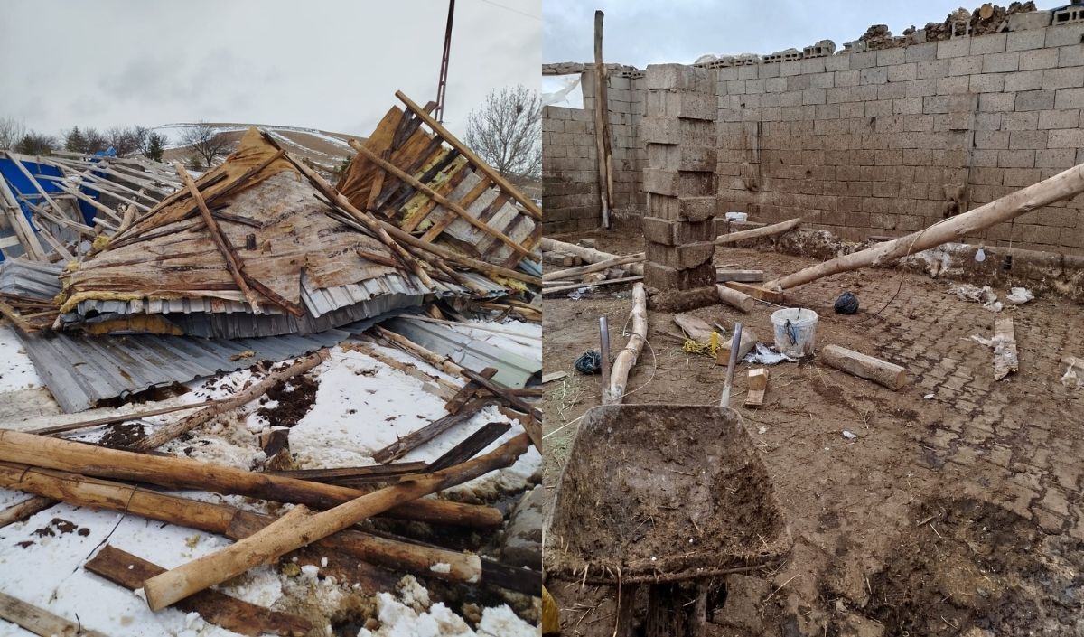 Kayseri Develi’de Şiddetli Rüzgâr Çatıyı Uçurdu (2)