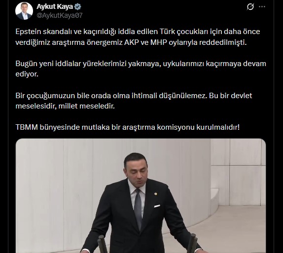 Kayserili Vekil Kaya’dan Epstein Skandalı Için Araştırma Çağrısı (2)